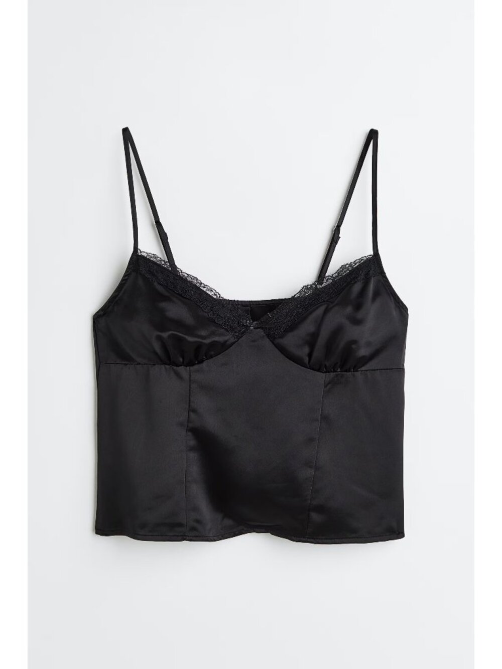 H&M Lace-Trimmed Satin Bustier Top in Black Size XXS